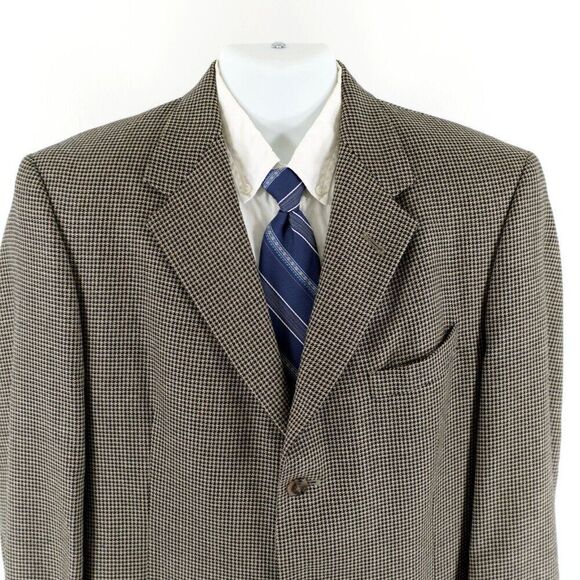 Hart Schaffner Marx Parisian Tweed Wool Houndstooth Black Tan Sport‎ Coat 42L - Picture 1 of 16